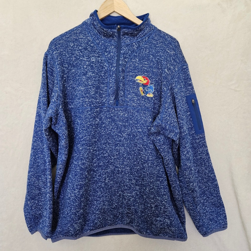 Antigua Kansas Jayhawks Quarter Zip Pullover Blue Heathered Mens XL KU Mascot